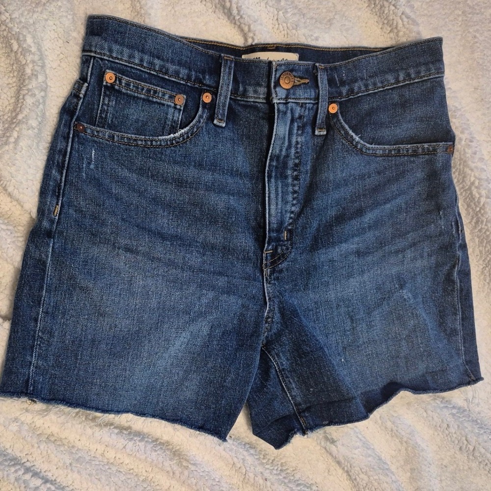 Madewell High-Rise Denim Shorts Medium Wash Blue Frayed Hem Size 27